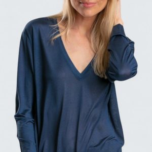 Julia Sidentröja V-ringad – Marinblå