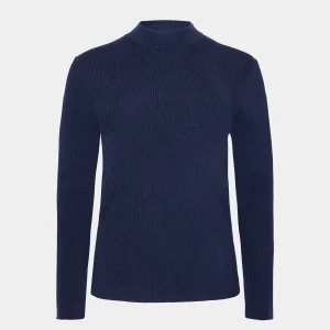 Merino Wool Rib Knit Mock Neck Total Eclipse