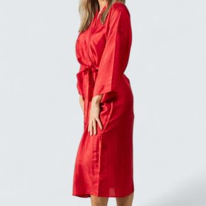 Sidenmorgonrock Habutai Dam – Röd