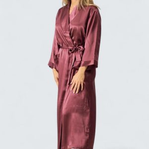 Sidenmorgonrock Lång Satin Dam – Burgundy
