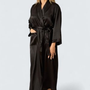 Sidenmorgonrock Lång Satin Dam – Svart