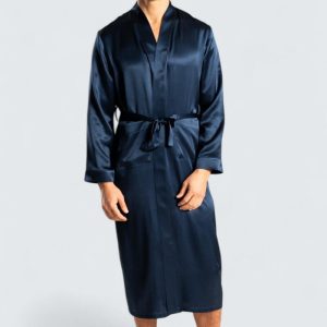 Sidenmorgonrock Satin Herr – Marinblå
