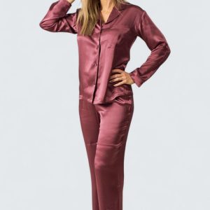 Sidenpyjamas Satin Dam – Burgundy