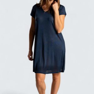 Sidentrikånattlinne Kortärmad – Marinblå