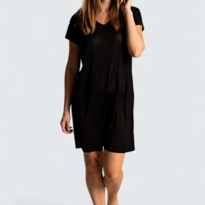 Sidentrikånattlinne Kortärmad – Svart