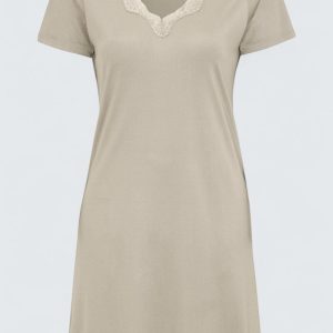 Sidentrikånattlinne Spets Kortärmad – Nougat