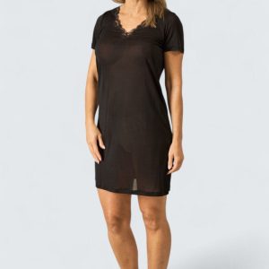 Sidentrikånattlinne Spets – Svart