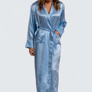 Victoria Sidenmorgonrock Satin Dam – Himmelsblå