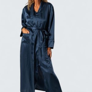 Victoria Sidenmorgonrock Satin Dam – Marinblå