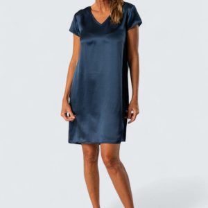 Victoria Sidennattlinne Kortärmad Satin – Marinblå
