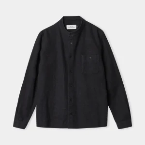 Nathan Stand-Up Collar Flannel Shirt Black Melange