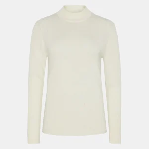Merino Wool Rib Knit Mock Neck Egret