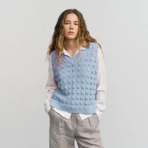 Wide Knit Vest Organic Cotton Soft Blue